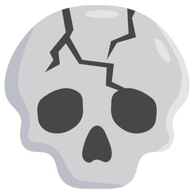 Crack skull bone icon isolated on white background.