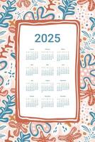 2025 Calendar. Vertical banner template with frame and abstract print. flat illustration vector