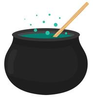 Flat icon of Halloween black witch's cauldron isolated on white background. vector