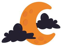 Flat illustration of a crescent moon and clouds. vector