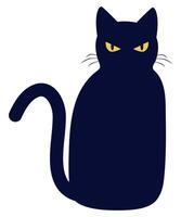 Flat icon of cat silhouette with yellow eyes isolated on white background. vector