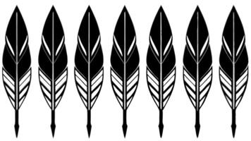 an artistic collection of ten black stylized feathers in two rows of five, each feather featuring vector
