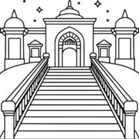 royal palace hallway ai with stairs at night, illustration line art vector