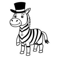 a zebra dressed as a magician, complete with a top hathalloween, illustration line art vector