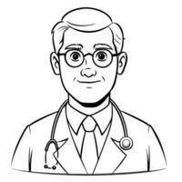 orthopedic surgeon man with round glasses, illustration line art vector