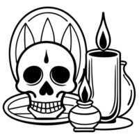 dark macabre skull still life background - - dark art, illustration line art vector