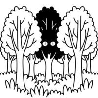 haunted forest an enchanted but slightly spooky forest with glowing eyes peeking from behind trees, vector