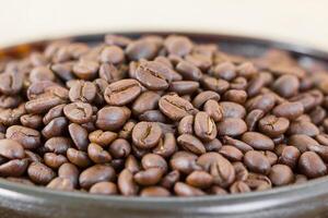 Coffee beans in wood tray photo