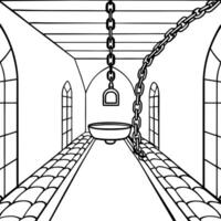 a dimly lit hallway with a chain hanging from the ceiling photorealistic ai cellar with chains and vector