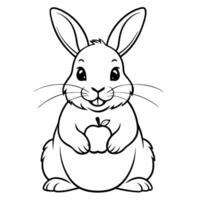 a rabbit finally ate the apple happily, illustration line art vector