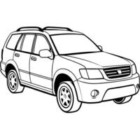drawing of a suv fine black line modern style white background, illustration line art vector