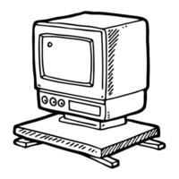 retro computer monitor stands on the system unit, illustration line art vector