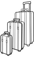 three suitcases in three different sizes arranged from small to large, illustration line art vector