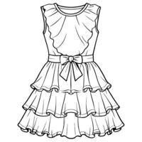 ruffle hem dress design, smooth line, , white background, illustration line art vector