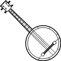 4 strings banjo black and white, illustration line art vector