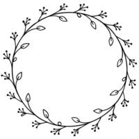 circular wreath with thin, flowing vines and small floral accents, creating a soft and light feel, vector