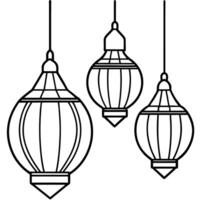 line art of hanging lanterns for diwali festival, illustration line art vector