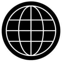 a minimalistic black and white globe icon, with a grid pattern representing longitude and latitude vector