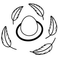 a simplistic nest with an egg, surrounded by floating feathers, all illustrated with clean and soft vector