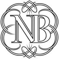 thin monogram of n b, illustration line art vector