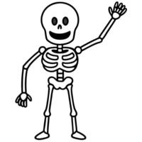 happy skeleton waving, with large bones and no fine details, illustration line art vector