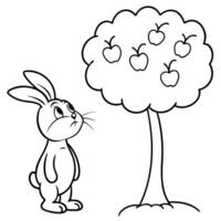 bugs bunny couldnt reach the apples on the high apple tree with apples on it, and felt sad, vector