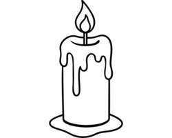 a simple, dripping wax candle with a bright flame the candle is white and has thick layers of wax vector