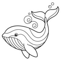 a simple coloring page drawing a sea whale releasing water with intricate pattems on its shell such vector