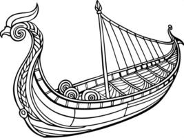 draw a detailed image of the oseberg viking ship displayed in a museum, showcasing its intricate vector