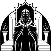 dark person view from the back in the throne room horror, lord of evil gloomy game background, vector