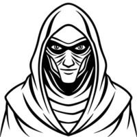veiled in shadows mysterious figure shrouded in darkness wearing hood and faceless mask emanating vector