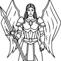 dark warrior angel with medieval sword before the fight fantasy background digital ai art, vector