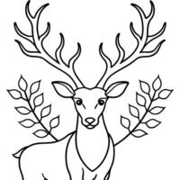 a line art of a deer with antlers adorned with delicate foliage, creating a natural, flowing vector