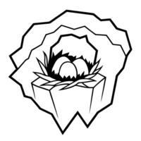 a nest built into the side of a cliff, with sharp rock formations surrounding the delicate nest vector