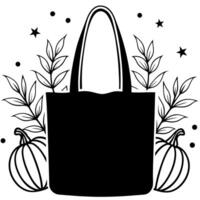 blank black tote bag mockup halloween styled stock photography mock up in rustic fall setting, vector