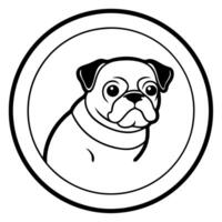a black sticker with a pug in a circle like a watermark, illustration line art vector
