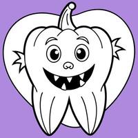 dentist halloween theme white tooth adorned in halloween style on purple background, vector