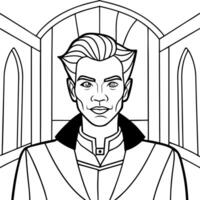 fashion portrait of a vampire man inside, illustration line art vector