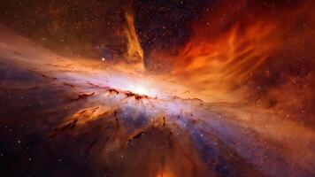 Stunning Nebula Explosion in Deep Space Captured by Telescope. A vibrant nebula with glowing gases and cosmic dust expands in a mesmerizing formation, creating a dramatic space scene. video