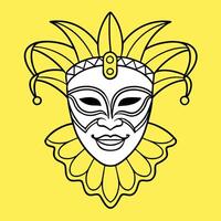 venetian carnival mask on yellow background d with, illustration line art vector