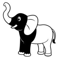 a black elephants trunk is upwards no white colour on body, illustration line art vector