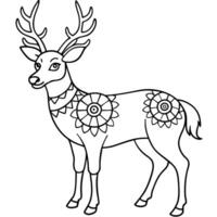 a coloring page of an deer with mandala patterns on its head and body, with no color just black vector