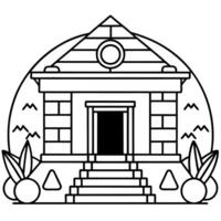 mysterious ancient tomb with hieroglyphs, illustration line art vector