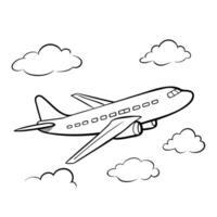 a plane is flying on a white background, illustration line art vector