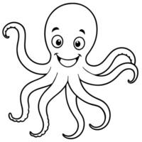 octopus with a playful expression and tentacles waving, illustration line art vector