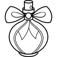 a perfume bottle with a bow and intricate detailing, illustration line art vector