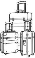 three suitcases in three different sizes arranged from small to large, illustration line art vector