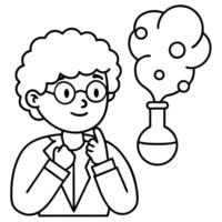 a student scientist doing critical thinking, illustration line art vector