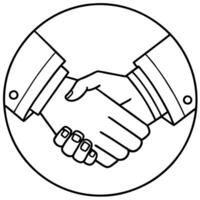 two hands shaking, representing agreements, partnerships, and deals, illustration line art vector