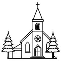 art a church image for christmas day, illustration line art vector